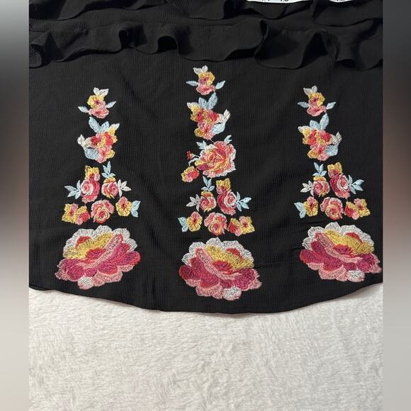 Andree by unit flutter sleeve black ruffle embroidered boho blouse large - Picture 3 of 8